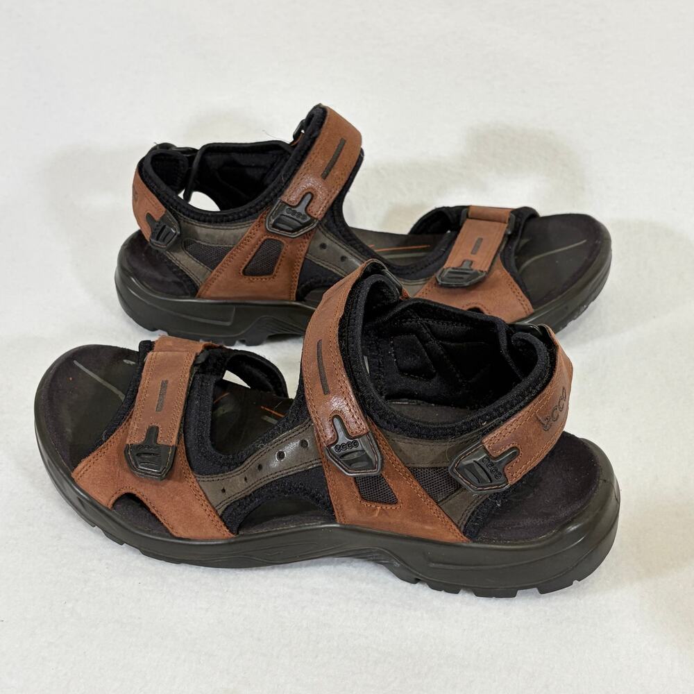 Ecco Sandals Mens EU 44 10 Brown Leather Adjustable Performance Hiking Outdoor